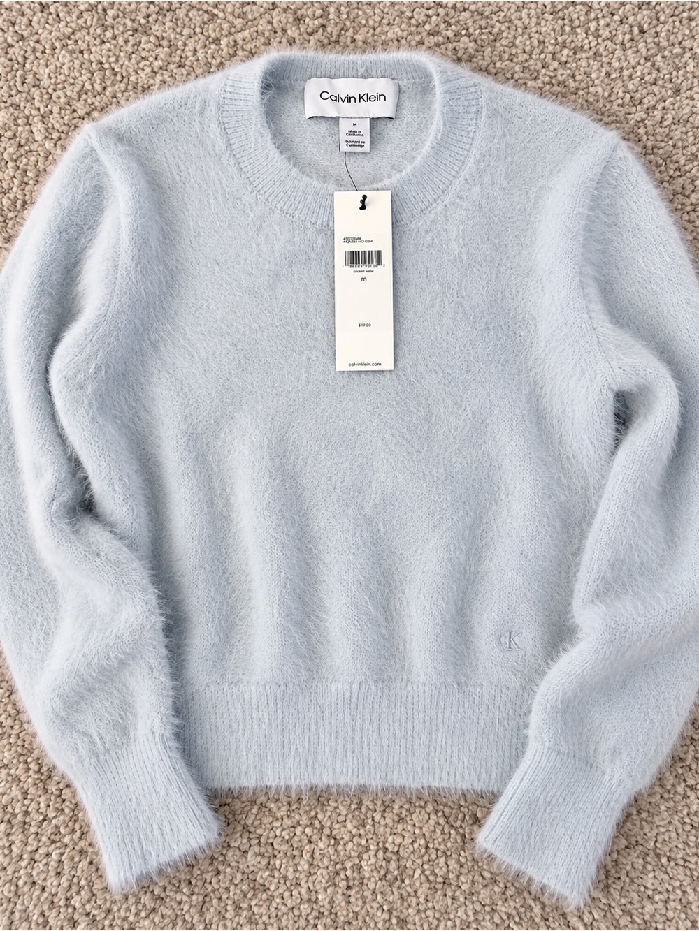 Calvin Klein Pale Blue Fuzzy Crewneck Sweater Size M